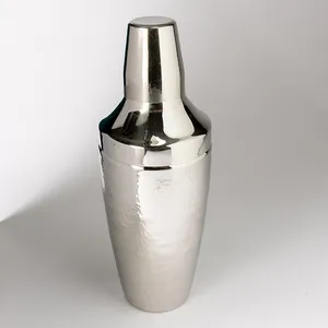 Vintage Hammered Silver Metal Deco Cocktail Shaker - 10.25