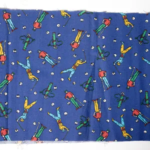 Royal Blue Purple Narrow Strip of Fabric with images of golfer and golf balls and Gold Bags