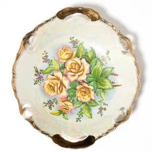 Japan Luster Handled Scalloped Serving Bowl Gold, Pink and Yellow - 8.25