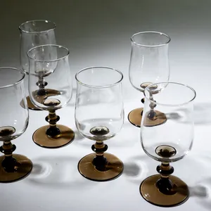 Clear Water Goblet with Brown stem - 6.5