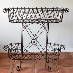 Rustic Garden 2 tiered Wrought Iron Oval Plant Stand Decorative Container - 38