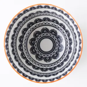 Bowl White with Black Interior, Orange Rim - 4.5