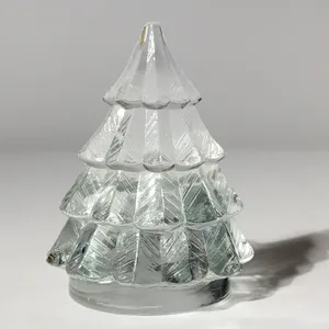 Vintage clear glass Holiday Christmas tree tea light candle holder