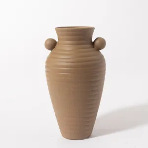 Brown Ceramic Ribbed Bud Vase - 5