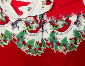 Christmas / Holiday Apron, White with Black and White Cats Palying in the Snow, Red Dish Towel attached