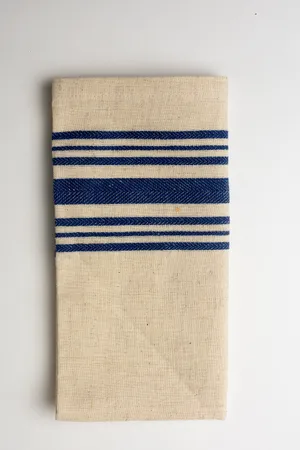 Linen Napkin Beige with Thick Blue Stripes - 20