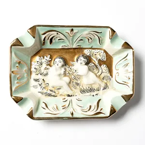 1950s Ornate Blue and Gold Ashtray with cherubs made in Italy