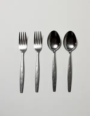 Flatware: Fork and Teaspoon, Silver with Pressed Stars in the Handles, 2 Sets