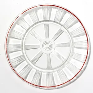 Wagon Wheel Spoke Crystal Clear with Red Trim Dessert Plate - 6.5