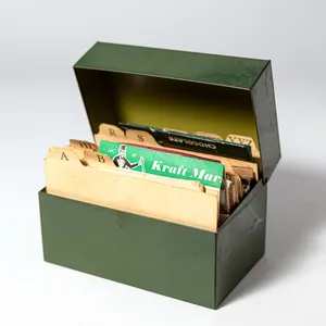 Vintage Green Tin Recipe  Box of Handwritten and Printed Recipes