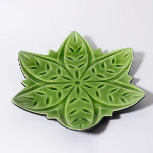 Green Ceramic Glossy Flower Leaf serving dish - 10.5