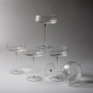 Dafne Ribbed Coupe Clear Cocktail Glass - 6.25