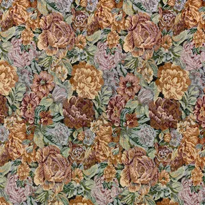 Surface Fabric: Fabric, Vintage Pattern Tapestry Fabric Muted Greens and Pinks Rose Flowers -36