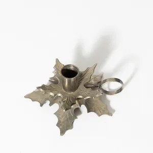 Silver Holly Shaped Candle Holder - 5.5