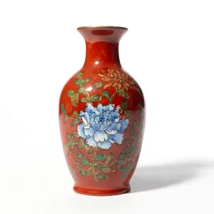 Asian Rust Colored Vase with Blue Flower - 6