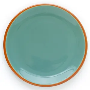 Teal, turquoise, aqua, blue salad Plate Terracotta Rim - 8.25