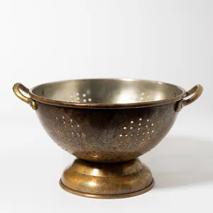 Vintage Solid Copper Colander with handles and patina - 9