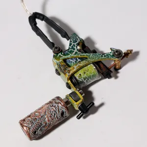 Vintage Ornate Coil Tattoo Machine Green Crackle and Slender Silver Foot Peddle