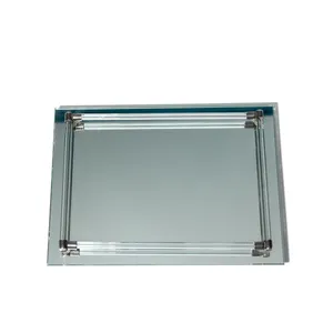 Mirrored Tray with Lucite Rails and Silver Connectors with Patina