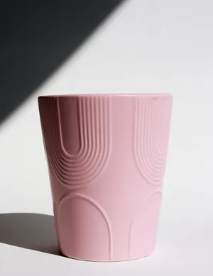 Gardening, House Plant Pot, Pink Ceramic Wavy Design