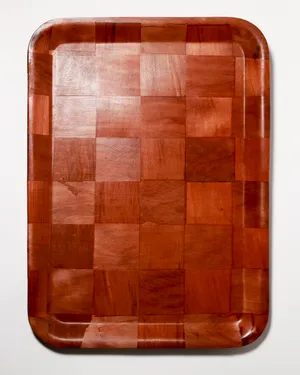 Mid-Century Parquet Mahogany Checkerboard Wood Serving Tray