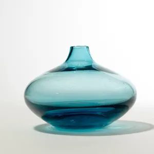 Short Stout Clear Blue Bud Vase with a Small Hole - 5.25