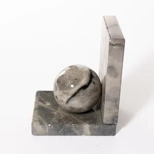 Gray Marble Bookend (1) with a marble sphere orb - 6