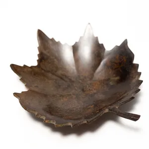 Metal Maple Leaf Trinket Candy Dish Copper Brown Color Harvest Fall Decor India Seasonal, Thanksgiving, Christmas
