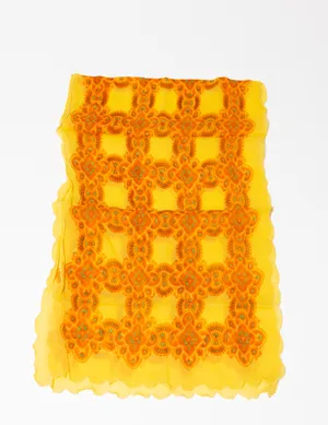 Yellow and Orange Shawl, Light Silver Fabric