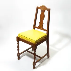 Solid Oak Kuehne Dining Chair Wood and Yellow Leather Cushion set 4 - 35.5