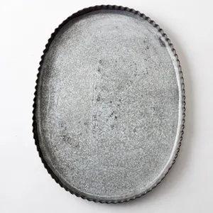 Gray Metal Oval Tray 13.5