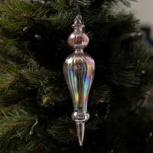 Iridescent Rainbow of Color Glass Christmas Tree Ornament Bulb III