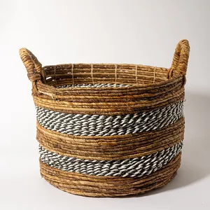 Wicker and rope woven throw blanket basket. - 12