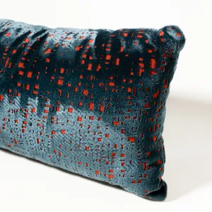 Cut Velvet Lumbar Pillow Blue Red Geometric Extra Long