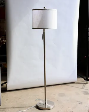 Silver Floor Lamp with White Textures Drum Lamp Shade