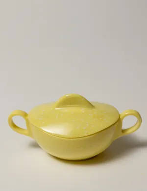 Yellow Speckled Melamine Sugar Bowl Oval with Two Handles, Vintage 1960s