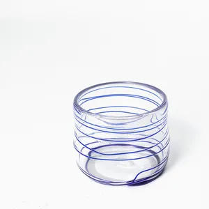 Pier One Blue Swirl Handblown Glass Votive or single drinking glass - 3.5