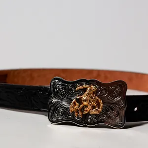 Vintage Western Rodeo Silver Buckle Tooled Leather Belt, Kids Size