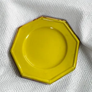 Plate: Stoneware Yellow Octagon with bamboo shaped edge - 8