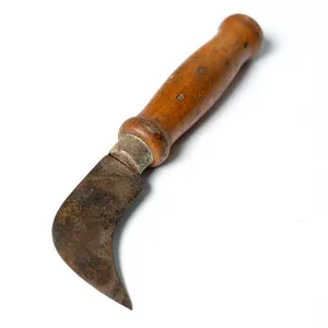 Garage Tool: Carpet Knife Hook Knife Wooden Handle Antique - 7.5
