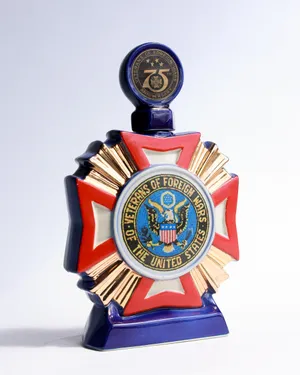 1973 Ceramic Blue and Gold Veterans of Foreign War Decanter Gold