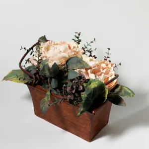 Blush Peony Rustic Basket Faux Floral Centerpiece