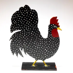 Large  Hand Painted Polka Dot Chicken Iron Door Stop vintage