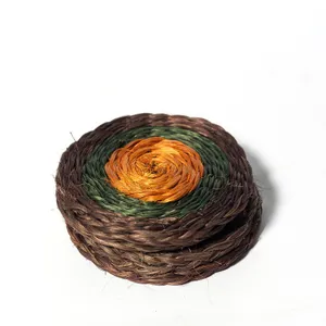 Raffia Coasters Earth ColorsPurple, Green, Gold Wicker Coasted Set 4 Round - 4