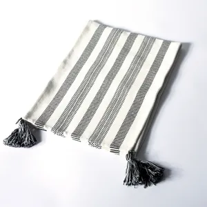 Black and White Woven table runner with tassels on the corners 13