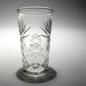 Vintage Clear Star Cut Glass Tumbler | Pressed Starburst Pattern | Elegant Retro Drink ware | Mid-Century Style Glassware