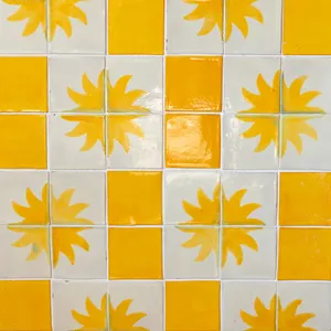 Bright Yellow Rectangular Vintage Clay Talavera Tile Backdrop