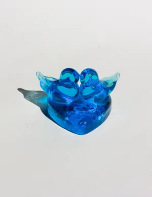 Blue Glass Love Birds on Heart
