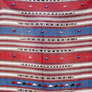 Black, White, Red and Blue Striped Woven Blanket