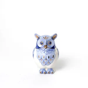 Decorative Ceramic Blue and off white owl with gold embellishments - 5